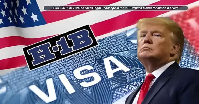 Graphic illustrating the proposed $100,000 H-1B visa fee structure and its prohibitive financial impact on Indian skilled workers and U.S. tech employers.